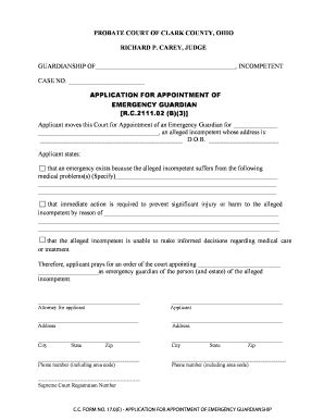 Fillable Online Probate Clarkcountyohio 170E Application For