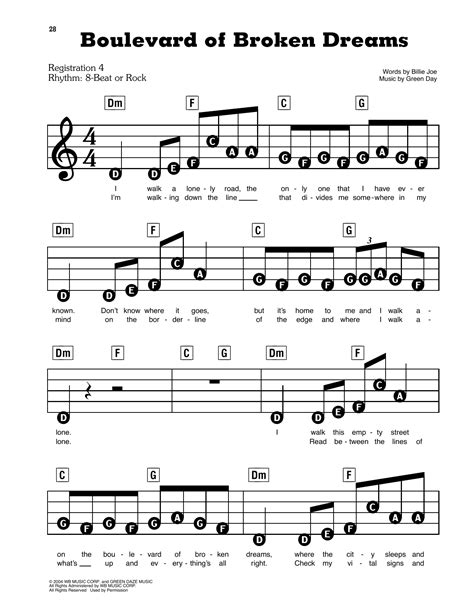 Boulevard Of Broken Dreams By Green Day Sheet Music For E Z Play Today