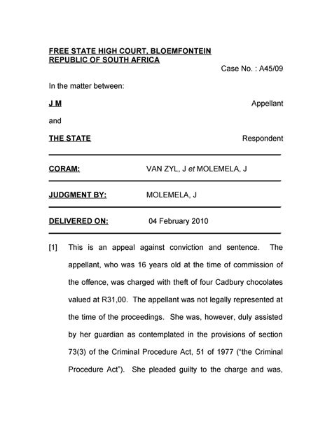 S V Mabuza 2009 2 SACR 435 SCA FREE STATE HIGH COURT