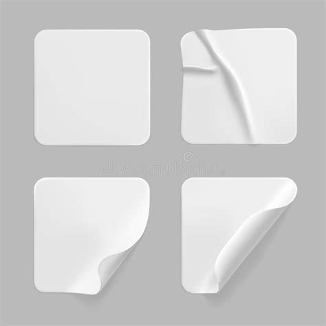 White Square Glued Stickers With Curled Corners Mock Up Set Blank