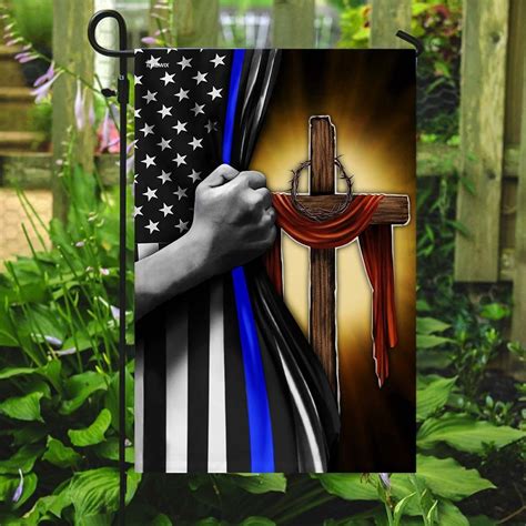 Christian Cross Thin Blue Line Flag Flagwix