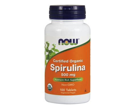 Spirulina 500 Mg 100 Tablets Certified Organic NOW Foods PL Suplementos