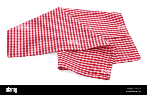 One Red Plaid Napkin Isolated On White Stock Photo Alamy