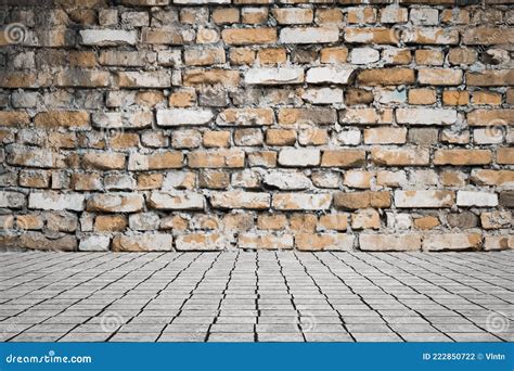 Empty Room With Bricks Wall And Tiled Floor Stock Photo Image Of