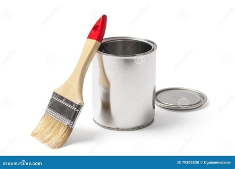 Open Paint Can And A Brush With A Clipping Path Stock Photo Image Of