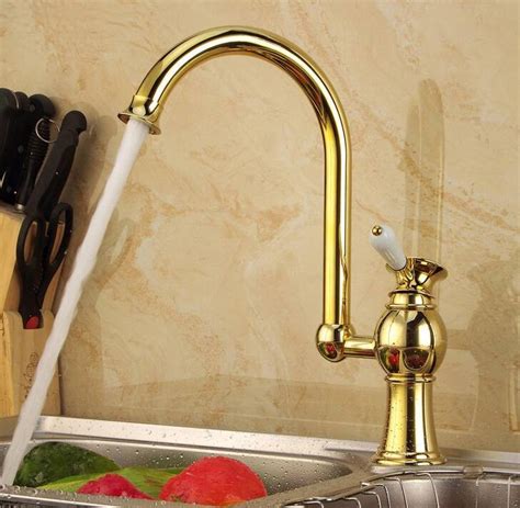 Luxury Bathroom Basin Faucets Golden Finish Swivel Kitchen Mixer Taps