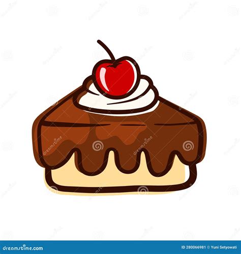 Cute Chocolate Cake Slice With Line Food Bakery Cartoon Doodle Icon PNG