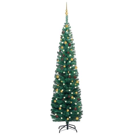 Sapin de Noël artificiel mince avec LED et boules Vert 210 cm 3077805