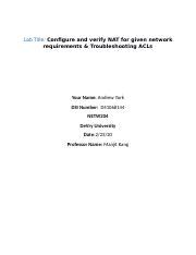 AYorkNETW204WK7Lab7 Docx Lab Title Configure And Verify NAT For