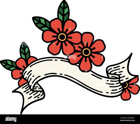 traditional tattoo with banner of a flower Stock Vector Image & Art - Alamy