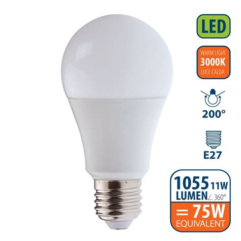 Smd Led Bulb A60 Standard 11w 1055lm E27 Base 3000k