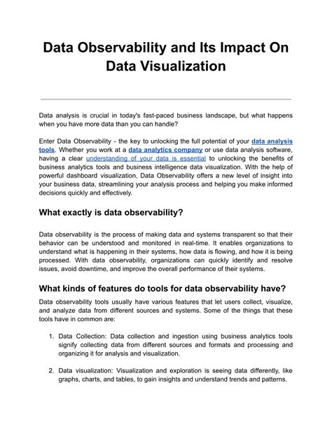 Ppt Data Observability And Its Impact On Data Visualization