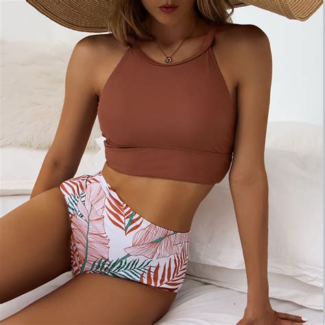 QIPOPIQ Two Piece Swimsuits For Women Solid Bikini Strap Bikini Deep V Sexy Split Swimsuit Set