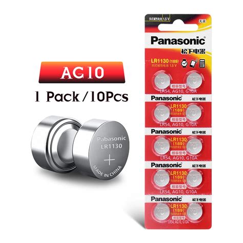 10 шт. Panasonic Батарея сотовый 1,5 V AG10 LR1130 Щелочная батарейка ...