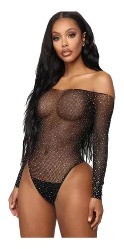 Boris Feminino Strass Lingerie Manga Longa Body Arrast O Mercadolivre