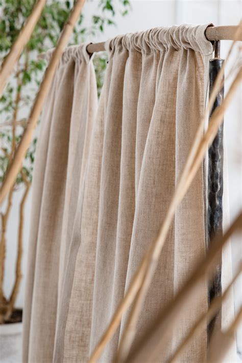 Natural Linen Curtains Rod Pocket Linen Curtain Panel Washed Etsy