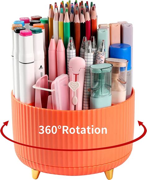 Trianu Pencil Holder For Desk 360 Degree Rotating Pen Holder Plastic Pen Organizer For Desk