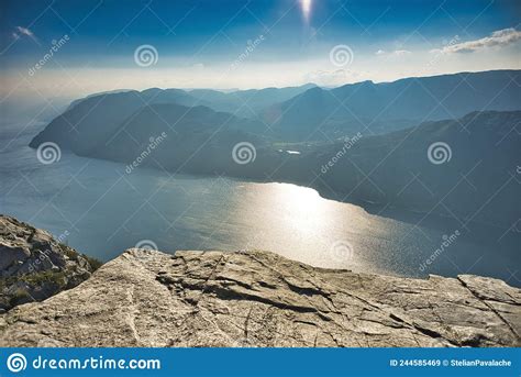 View At Lyse Fjord And Preikestolen Cliff In Norway Stock Image Image