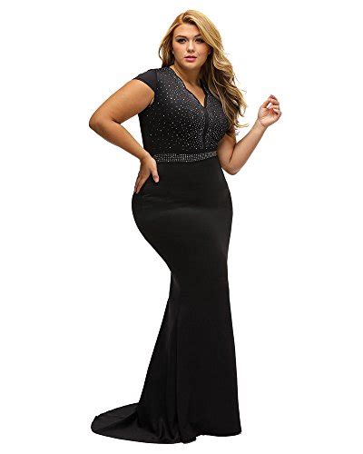 Lalagen Women S Short Sleeve Rhinestone Plus Size Long Cocktail Evening