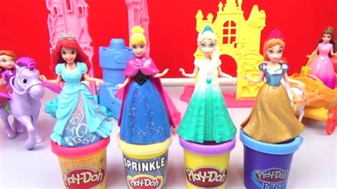 Play Doh Magic Clip Disney Princess Dolls Dresses Design Ariel Anna