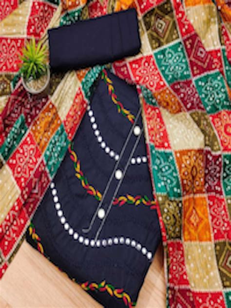 Buy Kalini Bandhani Printed Mirror Work Embroidered Cotton Silk