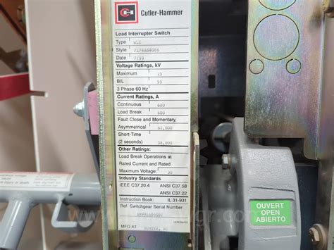 Westinghouse / Cutler Hammer 600A CH WLI SWITCH 15KV 61KA 95KV BIL
