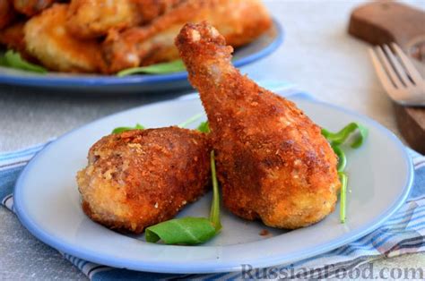 Рецепт: Запечённые куриные ножки, жаренные в панировке на RussianFood.com