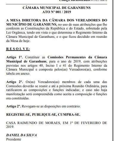 V C Garanhuns Confira a nova composição das comissões permanentes e do