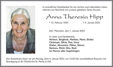 Traueranzeigen Von Anna Theresia Hipp Allg Uer Zeitung