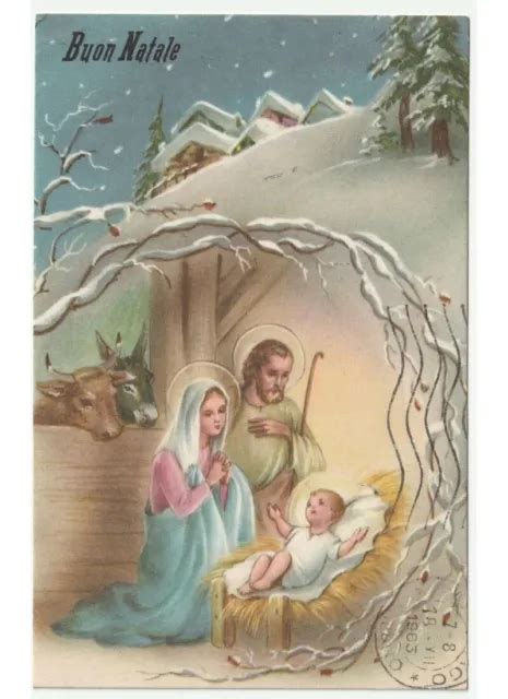 Buon Natale Cartolina Nativit Ges Bambino Capanna Bue Asino