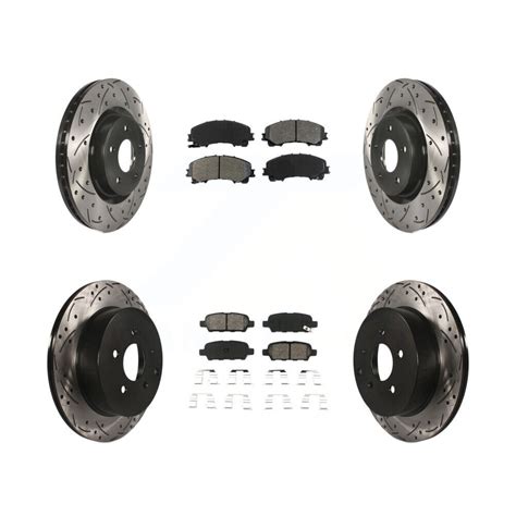 Front Rear Drilled Slot Brake Rotor Semi Metallic Pad Kit For