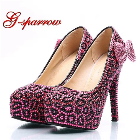 Fuchsia Leopard Rhinestone Bridal Dress Shoes Bowtie Style Wedding