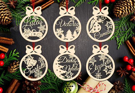 Christmas Ornaments Svg Laser Cut Files Personalizable 6 Designs For
