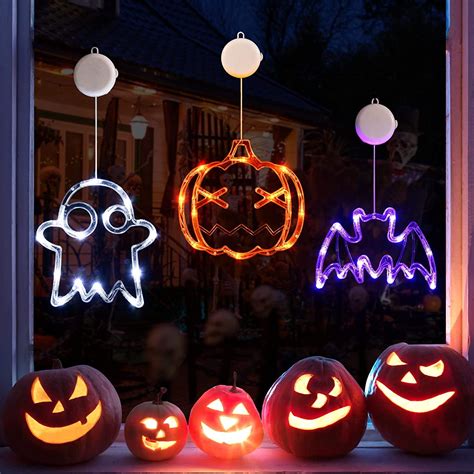 Halloween Decorations 3 Pack Orange Pumpkin, White Ghost, Purple Bat ...