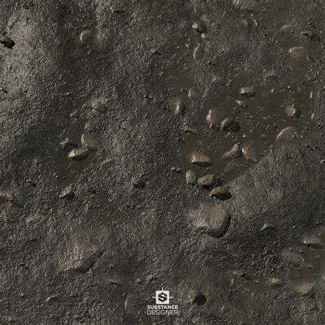 Yulu Xue Wet Muddy Ground With Rocks Substance Designer Material