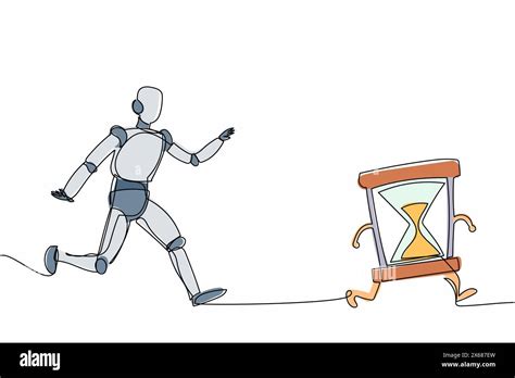 Continuous One Line Drawing Robot Chasing Hourglass Time Management