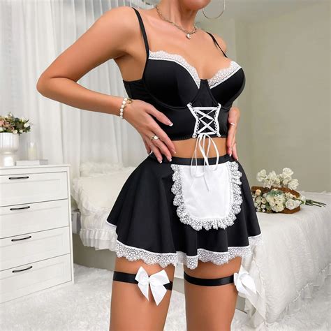 Women S Sexy Cosplay Lingerie Set Polyester And Spandex Contrast Lace Maid Costume For Xxl Xxl