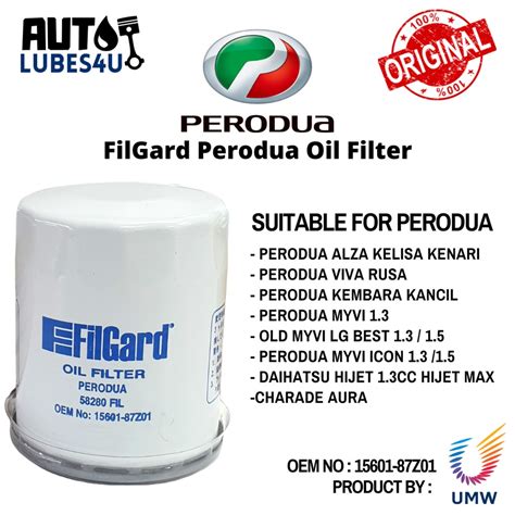 FilGard Perodua 58280 Oil Filter From UMW For Perodua Alza Viva Kelisa