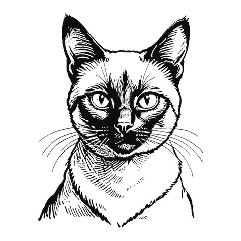 Gato siamés dibujado a mano grabado con tinta Ilustración de dibujo