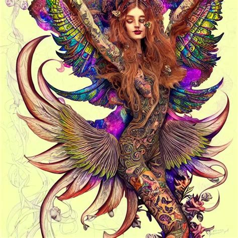 Extremely Psychedelic Tattoo Design Made Of Wings And Stable Diffusion