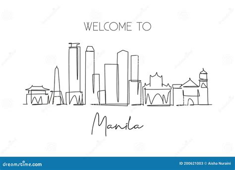 Manila City Silhouette On Sunset Background Cartoon Vector