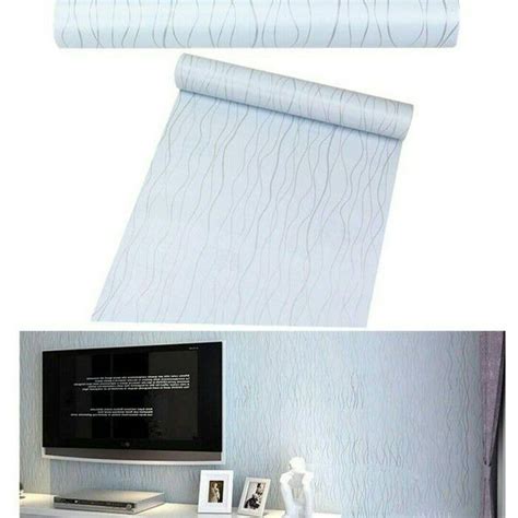 Jual Wallpaper Dinding Sticker Salur Gelombang Biru Muda 45cm X 10m