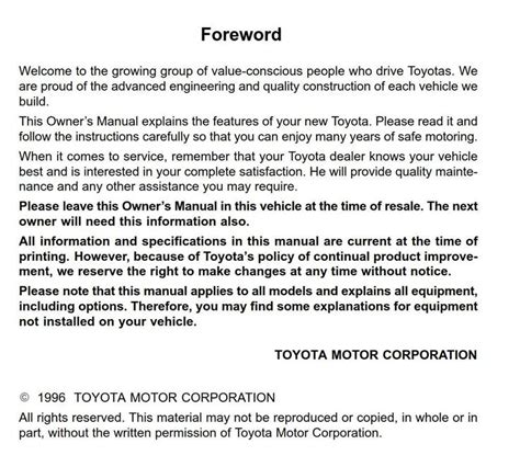 Toyota Camry 1996 Owner's Manual - PDF Download