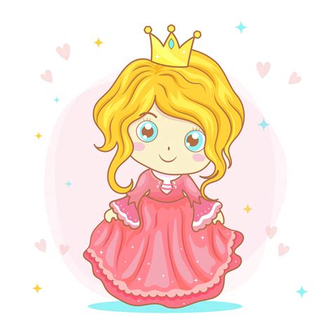 Cute Beautiful Princess Cartoon With Pink Dress Vector Illustration