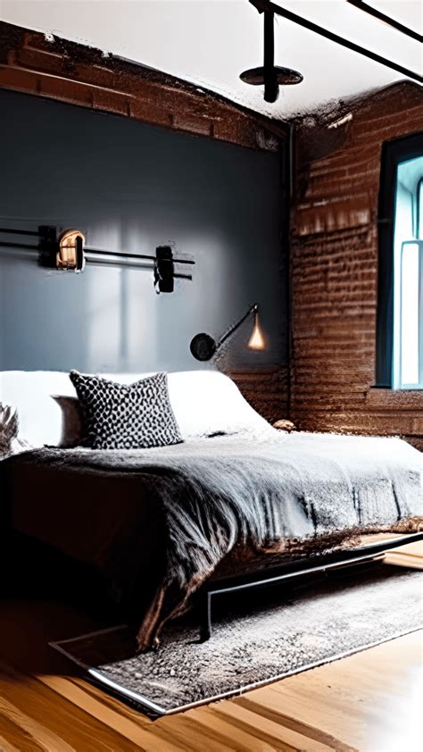 A Cozy Bedroom with an Industrial Chic Aesthetic Featuring Exposed ...