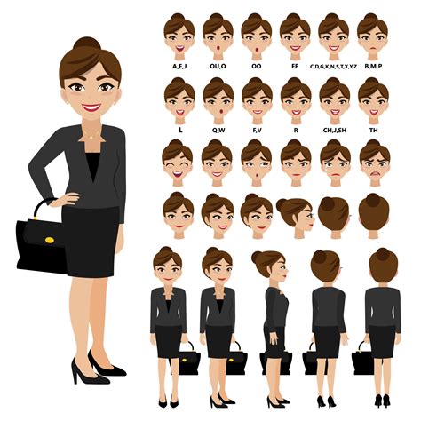 Cartoon Character With Business Woman In Suit For Animation Front