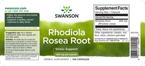 Rhodiola Rosea Root Mg Capsule Swanson Sw Rodiola