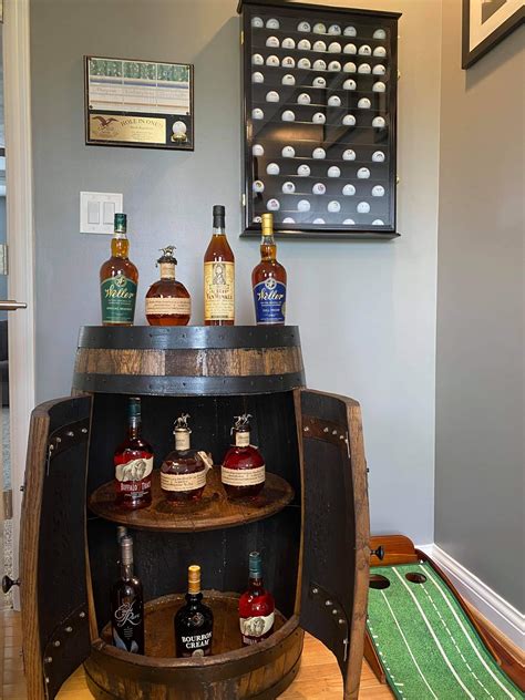 Bourbon Whiskey Barrel Bar And Liquor Cabinet Double Doors Home And