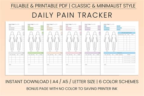 Daily Pain Tracker Pain Log Health Tracker Printable Chronic Pain Tracking Pain Relief Log