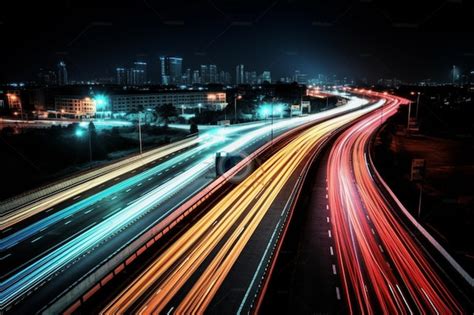 A busy highway at night with the city in the background. | Premium AI ...